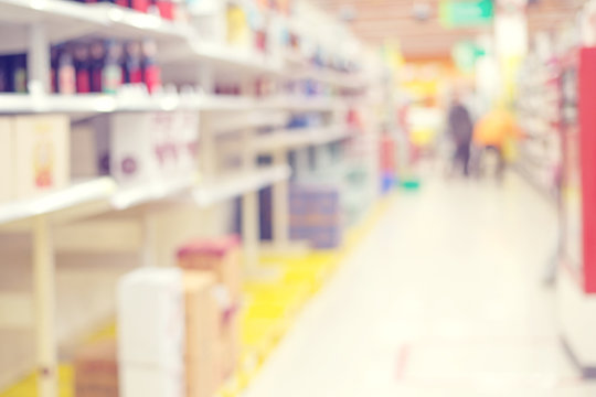blurred interior of supermarket - abstract background. vintage retro color filter