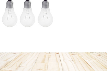 three many light bulbs hang on ceiling at the right of frame 