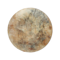 Circle used wooden cutting board isolated on white