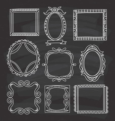 vintage photo frame in doodle style on chalkboard background