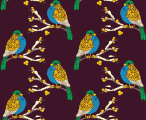 Seamless pattern with multicolored birds