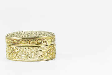 Old antique vintage rusty carved brass ware isolated on white ba