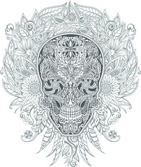 human skull made of flowers