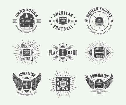 Set of vintage rugby and american football labels, emblems 