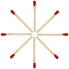 Eight red match sticks isolated on white