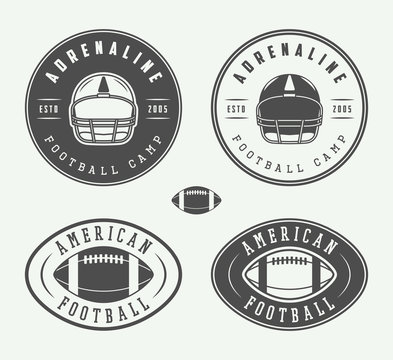 Set of vintage rugby and american football labels, emblems