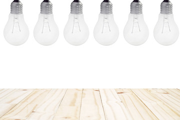 wood plain outreaches with light bulbs hang on ceiling with whit