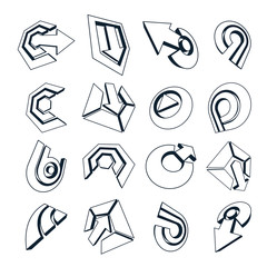 3d vector monochrome abstract shapes, different business icons 