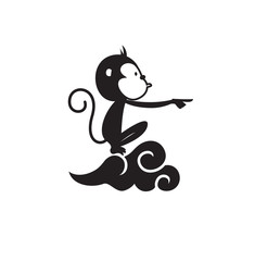 Monkey sitting on cloud symbol. Chinese new year graphic element