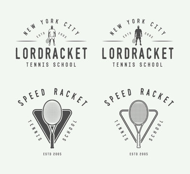 Set of vintage tennis logos, emblems, badges, labels and design
