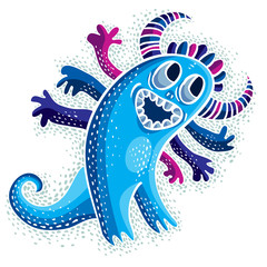Comic character, vector funny smiling alien blue monster. 