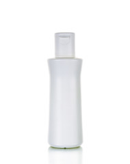 Blank white plastic cosmetics bottle isolated