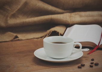 Coffee cup against a rustic background
