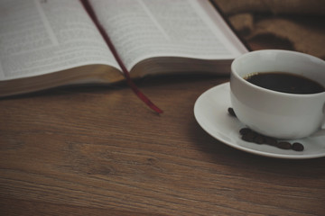 Coffee cup against a rustic background