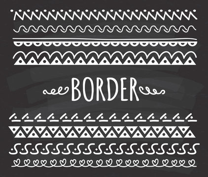 Set of Hand drawn border doodle on chalkboard