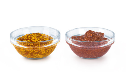 The French and Bavarian mustard, on a white background.