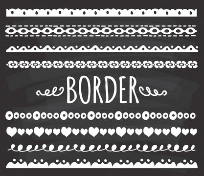 Set of Hand drawn border doodle on chalkboard