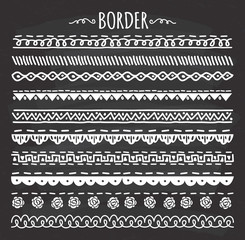 Set of Hand drawn border doodle on chalkboard