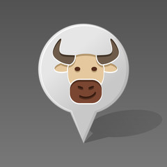 Bull pin map icon. Animal head vector illustration