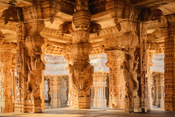 Architecture of ancient ruins of temple in Hampi