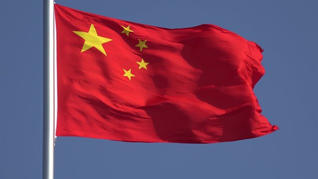 Flag of China on a strong wind.