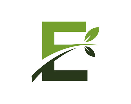 E green leaves letter swoosh ecology logo 