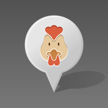 Chicken pin map icon. Animal head vector