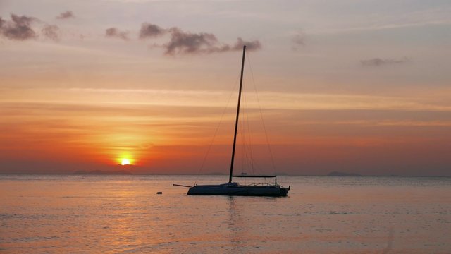 Samui island sunset view from on sail boat yacht. Stop Motion. Thailand