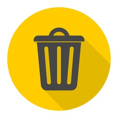 Trash bin or trash can symbol icon with long shadow