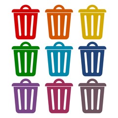Trash bin or trash can symbol icons set 