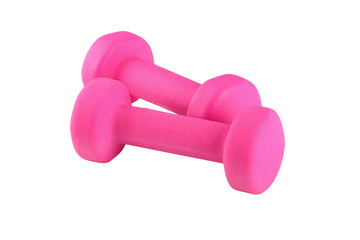 Two pink glossy dumbbell isolated on white