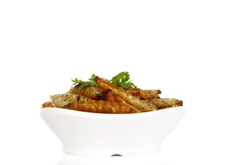 Deep fried bamboo caterpillar, local northern Thailand food.