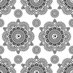 Seamless pattern mehndi floral lace of buta decoration items on white background.