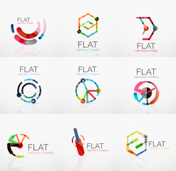 Logo collection - abstract minimalistic linear flat design. Business hi-tech geometric symbols, multicolored segments lines