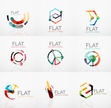 Logo collection - abstract minimalistic linear flat design. Business hi-tech geometric symbols, multicolored segments lines