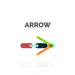 Linear arrow abstract logo, connected multicolored segments of lines in directional pointer figure
