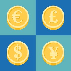 coin icons set, flat design