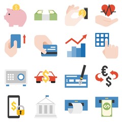 bank products and financial service icons set, flat design
