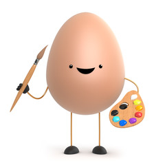 3d Cute toy egg is an artist