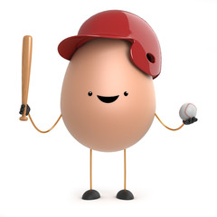 3d Cute toy egg loves to play baseball