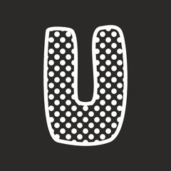 U vector alphabet letter with white polka dots on black background