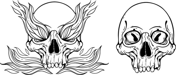 illustration with skull and flames of fire