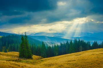 Fototapeta na wymiar Stormy weather in a Carpathian valley