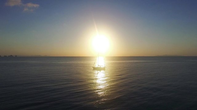 Samui island sunset view from drone an sail boat yacht. Thailand