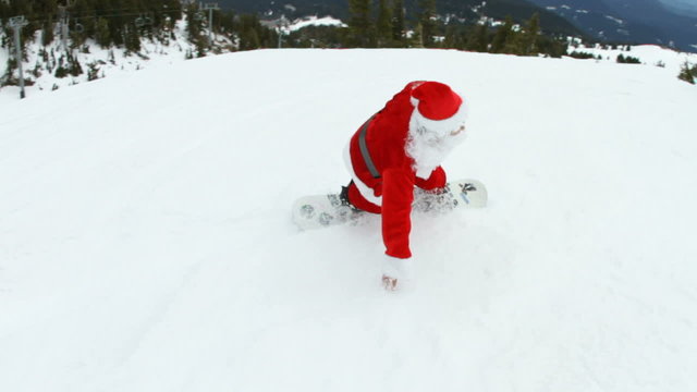 Santa Claus on snowboard