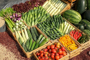 Colorful fruits and vegetables background
