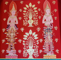Traditional Thai style art  in temple, Phrae province, Thailand