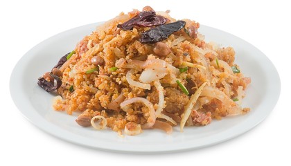 Thai Fermented Pork Salad with Spicy Rice on White
