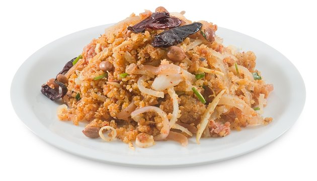 Thai Fermented Pork Salad with Spicy Rice on White