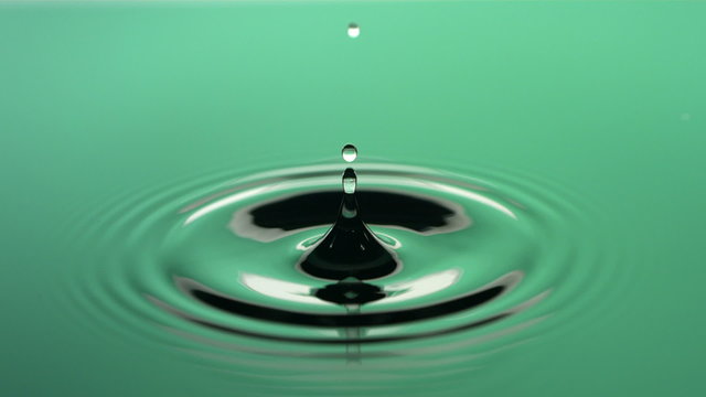 Green water drop, slow motion